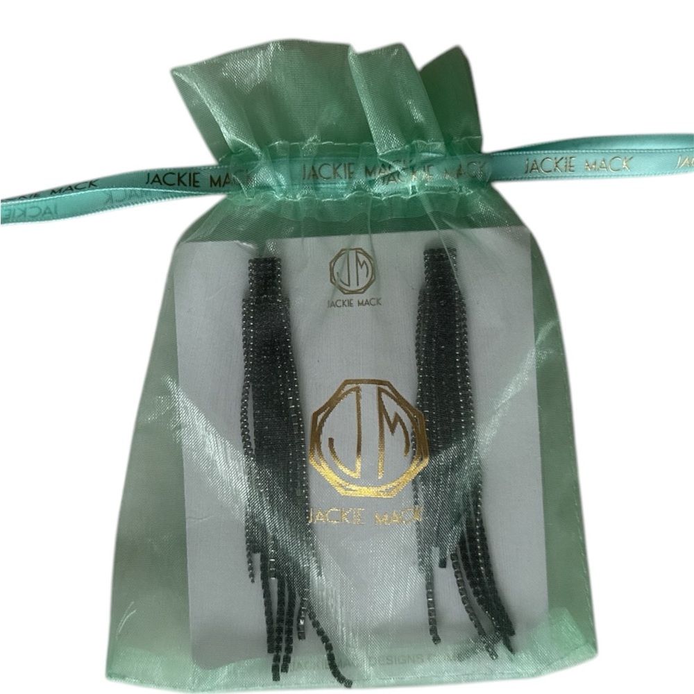 Jackie Mack Black Earrings with Green Pouch